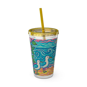 Tropical Tumbler with Straw | 16 oz: Beach Seagulls