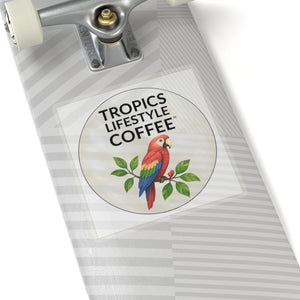 Tropics Lifestyle Coffee Parrot Logo Sticker — Kiss-Cut Decal
