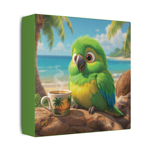 Tropical Beach Canvas - Lulu the Parrot Coffee Wall Art, Green