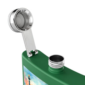 6oz Stainless Steel Flask — Sunset Statue of Liberty Coastal Art