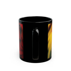 Black Coffee Mug - Colorful Macaw Parrot Feathers