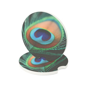 Soapstone Car Coaster - Green Peacock Eye Feather