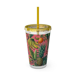 Tropical Tumbler with Straw | 16 oz:  More Tropical Palms, Coral