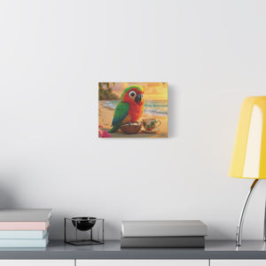 Tropical Beach Canvas - Tiki the Parrot Sunrise Wall Art, Yellow