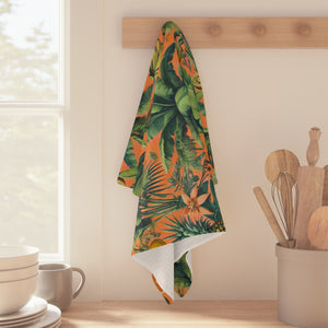 Tropical Microfiber Coffee/Tea Towel – Palms & Bananas, Orange