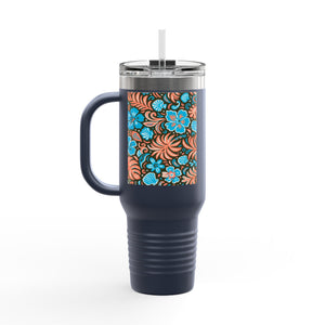 Insulated Travel Mug, 40oz / Beach Dreams, Coral Blues