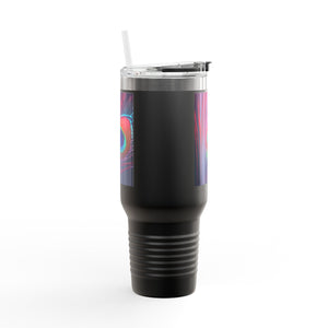 Insulated Travel Mug, 40oz / Peacock Eye Feather, Magenta - Perfect for Outdoor Adventures