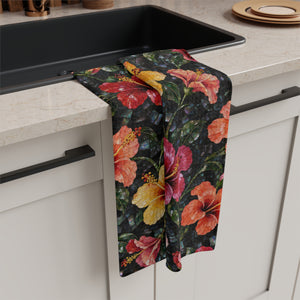 Hibiscus Garden Microfiber Tea Towel – Tropical Blossom Kitchen Towel