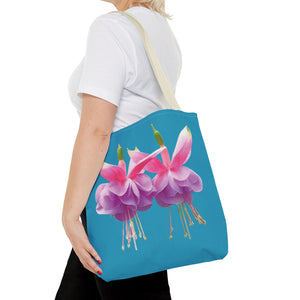 Two Fuschsias Tropical Flower Tote Bag/Turquoise - 3 Sizes