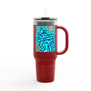 Insulated Travel Mug, 40oz / Wild Coral, Turquoise - Perfect for Outdoor Adventures