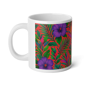 Jumbo Mug, 20oz, Midnight Flower Coral | Tropical Coffee Cup