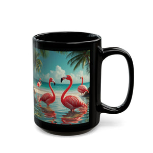 Black Coffee Mug - Flamingo Morning Dip