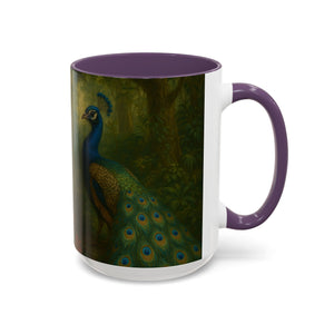 Accent Coffee Mug (11, 15oz), 8 Colors - Puppy Ariel and Peacock