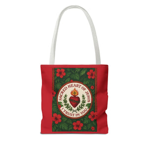 Religious Tote Bag - 3 Sizes / Sacred Heart of Jesus Prayer, Red