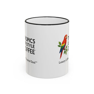 Accent Rim & Handle Coffee Mug ~ Tropics Lifestyle Coffee Parrot Logo