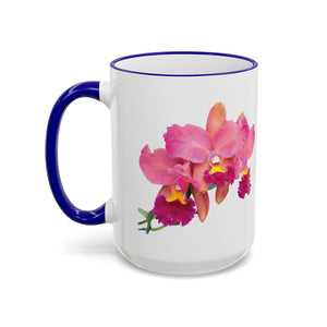Accent Rim & Handle Mug – Pink Orchids
