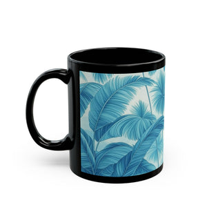 Black Coffee Mug - Palm Serenity, Turquoise
