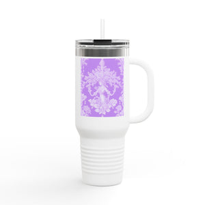 Insulated Travel Mug - 40oz - Perfect for Outdoor Adventures / Pearl Lady Toile/Amethyst