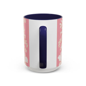 Accent Color Coffee Mug (11, 15oz), Pearl Lady Toile/Hibiscus Pink