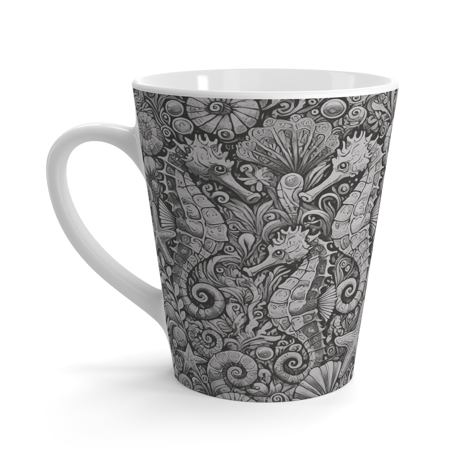 Latte White Mug - Seahorses, Noir