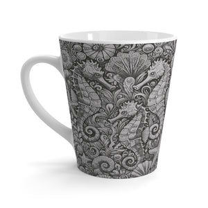 Latte White Mug - Seahorses, Noir