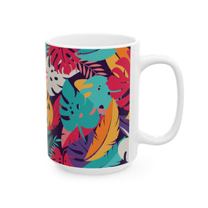 Ceramic White Mug - Colorful Rainforest Plants