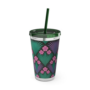 Tropical Tumbler with Straw | 16 oz: Midnight Hibiscus Deco, Pink