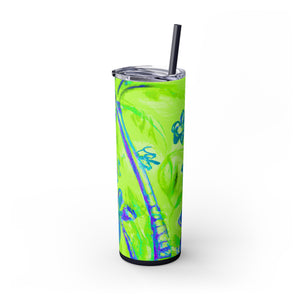 Tropical Doodles/Lime Green, 20oz Skinny Matte Tumbler with Straw - Beach Vibes