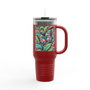 Insulated Travel Mug, 40oz / Rainforest Butterfly Pop - Perfect for Outdoor Adventures
