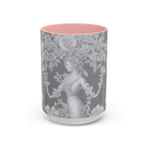 Accent Color Coffee Mug (11, 15oz), Pearl Lady Toile/Slate