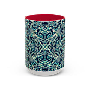 Accent Color Coffee Mug, Many Colors - 11oz & 15oz / Twisted Aqua Octopus