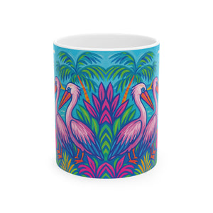 Ceramic White Mug - 11oz & 15oz, / Beach Pelican Party