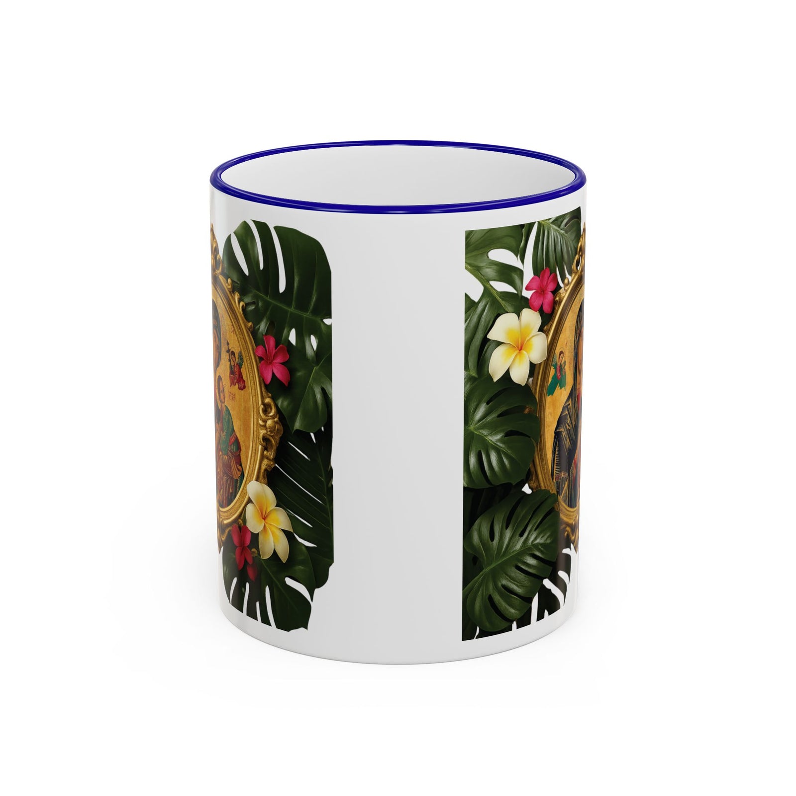 Accent Rim & Handle Coffee Mug, Religious ~ Our Lady of Perpetual Help, Monsteras