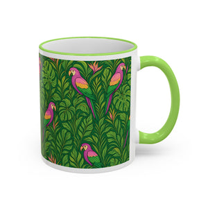 Accent Rim & Handle Coffee Mug ~ Parrot Family, Pink