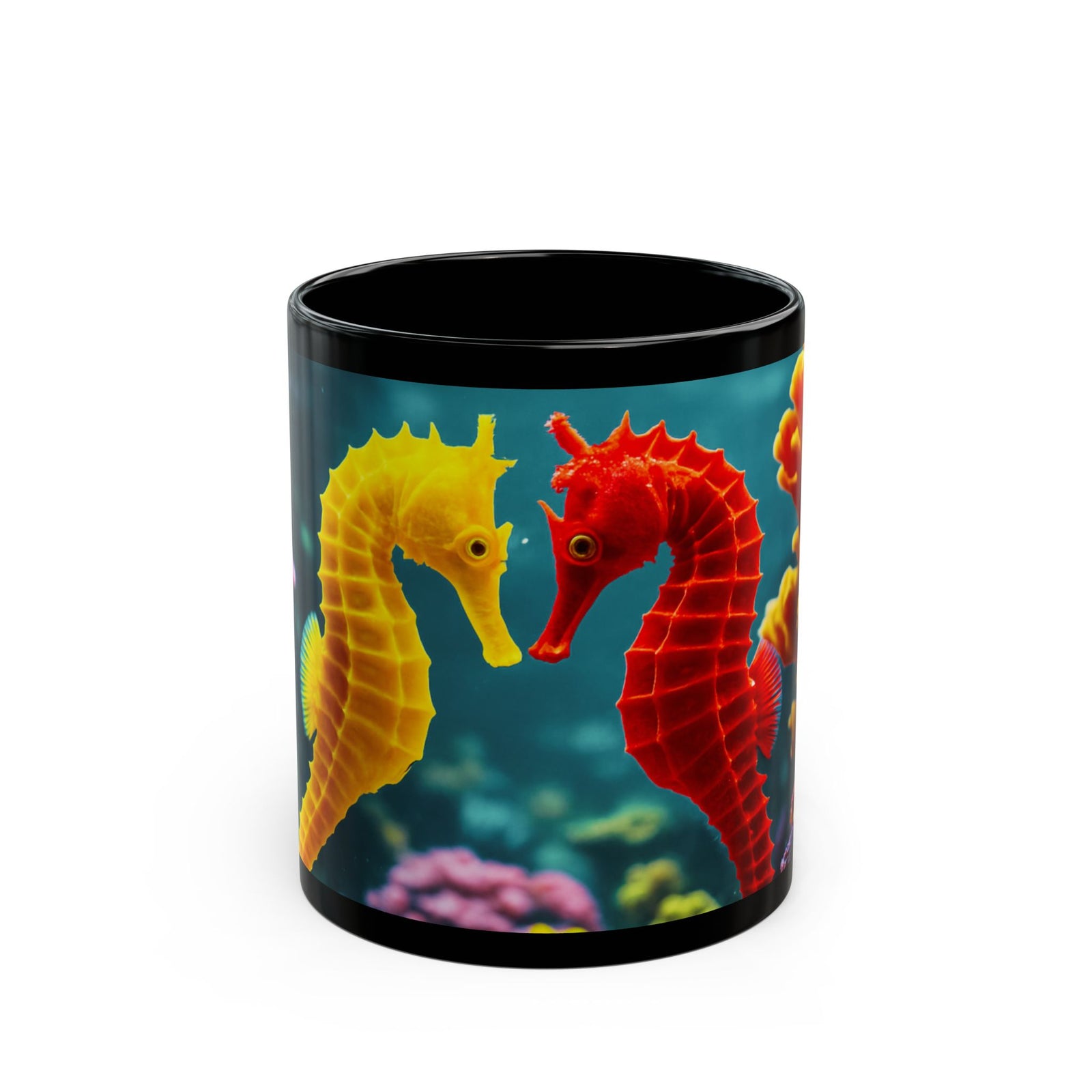 Black Coffee Mug – Seahorses in Love