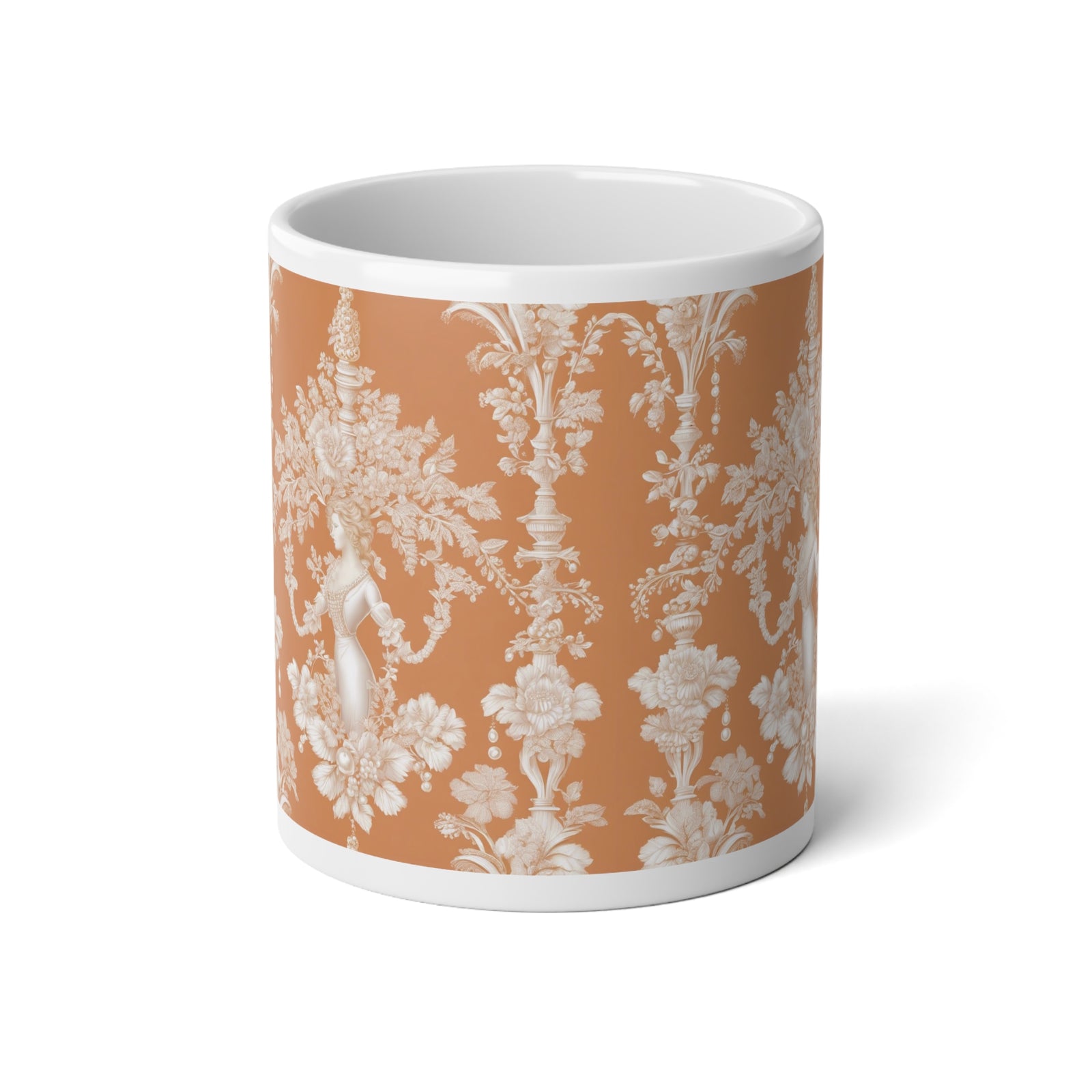 Jumbo Mug, 20oz, Pearl Lady Toile, Melon | Tropical Coffee Cup