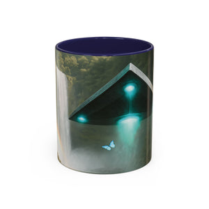 Accent Coffee Mug (11, 15oz), 8 Colors - UFO and Waterfall