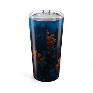 20oz Tropical Glossy Tumbler, Stainless Steel / Black & Orange Coral