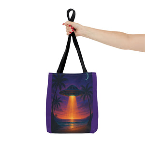 UFO at Beach Sunset Tote Bag, Purple - 3 Sizes