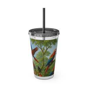 Tropical Tumbler with Straw | 16 oz: UFO and Parrots