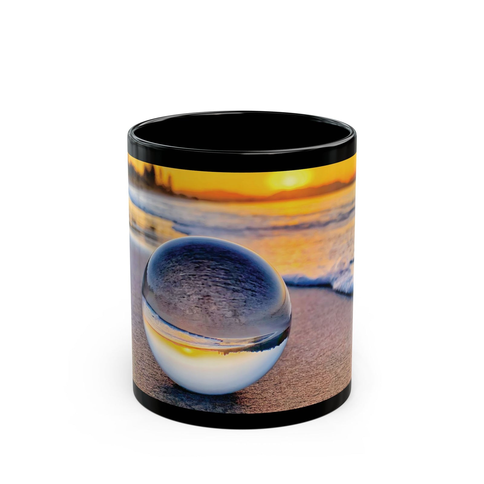 Black Coffee Mug ~ Sunrise Beach Crystal Ball