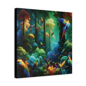 Tropical Parrots Canvas Wall Art — Vibrant Flight School Jungle Scene Matte