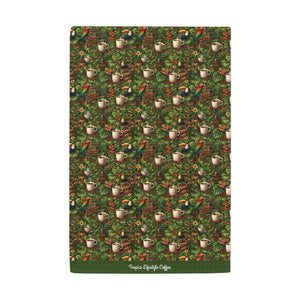 Coffee & Tea Kitchen Towel — Macaw & Coffee Pattern, Waffle Weave