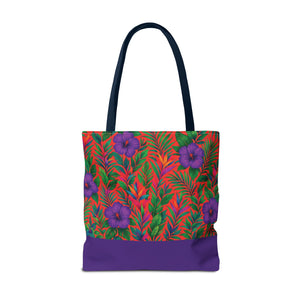 Midnight Flower Coral/Purple Tote Bag - 3 Sizes