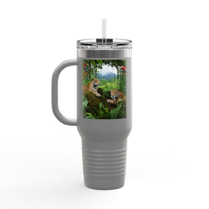 Insulated Travel Mug, 40oz / Jaguars and Parrots - Perfect for Outdoor Adventures