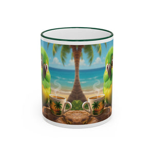 Accent Rim & Handle Coffee Mug ~ Lulu the Parrot Drinking Coffee