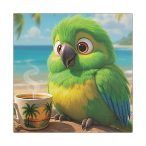Tropical Beach Canvas - Lulu the Parrot Coffee Wall Art