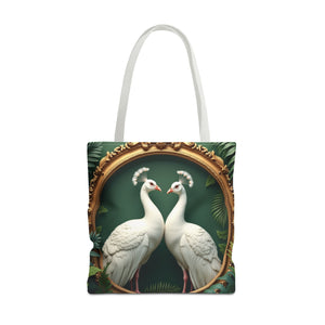 Framed White Peacocks Tote Bag - 3 Sizes