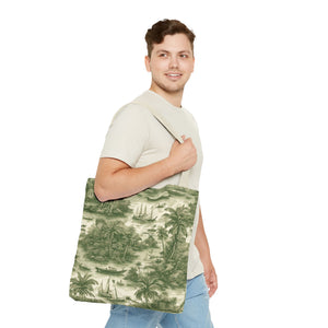 Coastal Toile Green Tote Bag - 3 Sizes