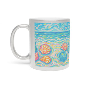Tropical Metallic Mug, Silver - Glow Beach Seashells